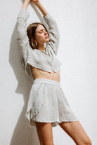 Lyocell Çizgili Mini Şort - 0