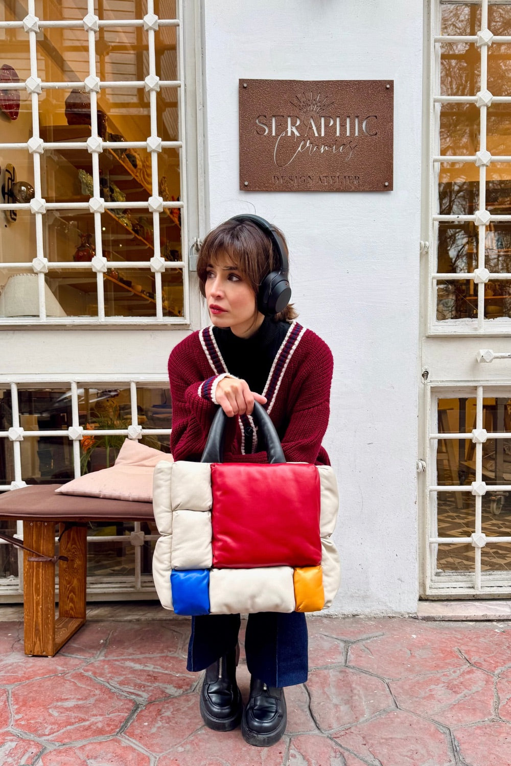 Renkli  Deri Tote Çanta – El Yapımı Omuz Askılı Deri Çanta - 8