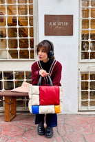 Renkli  Deri Tote Çanta – El Yapımı Omuz Askılı Deri Çanta - 8