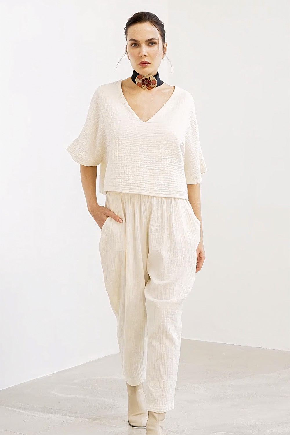 Crinkle Linen Slouchy Pantolon - 1