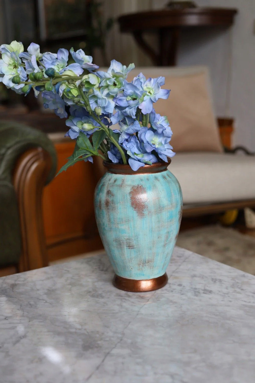 Bakırdan Seri Turkuaz Zarif Vazo - 0