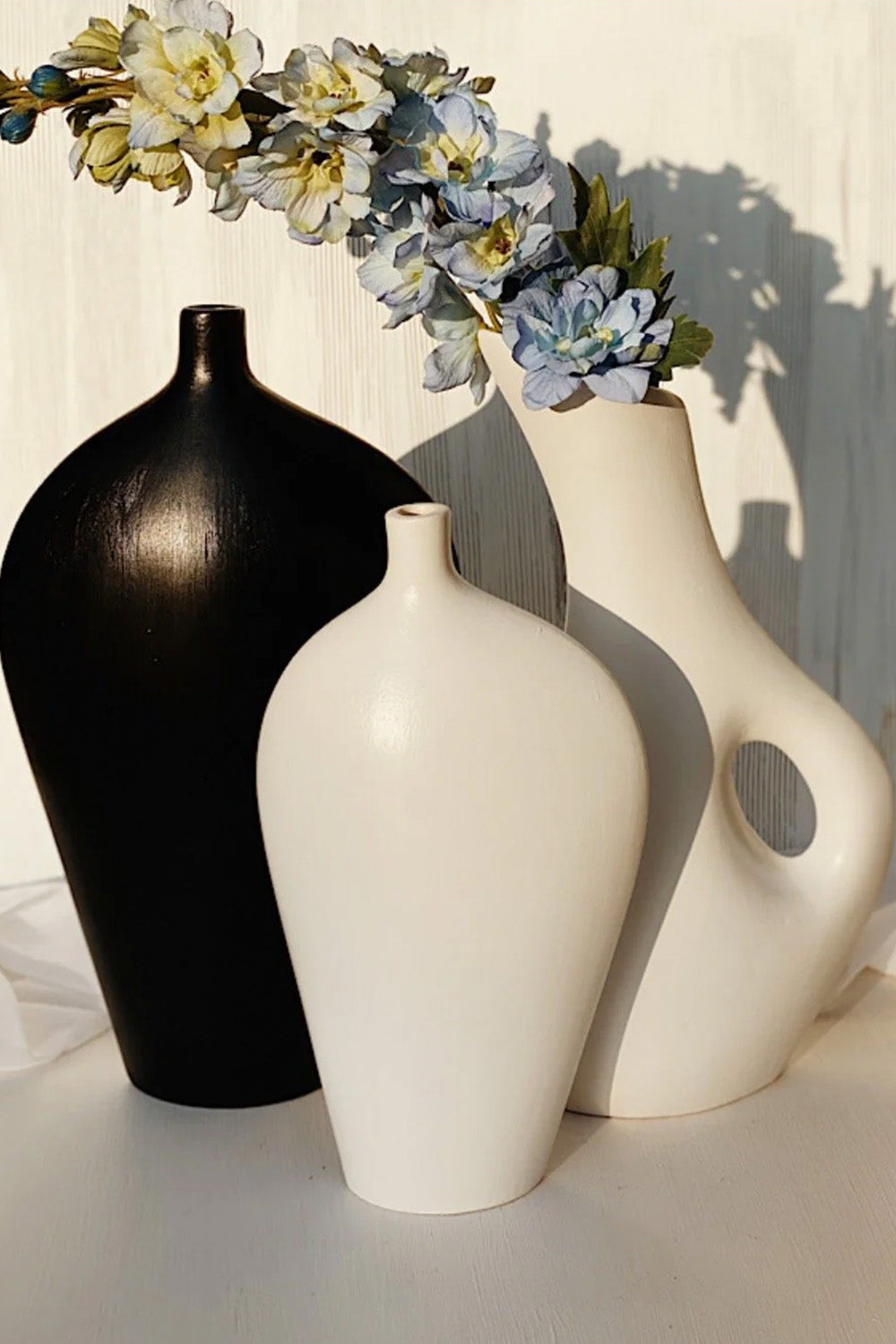 Minimal Seramik Yassı Vazo İkili - 3