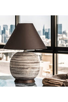 Kahire Serisi Kahve Tonlarında Çizgili Seramik Abajur Kahve Başlık - 1