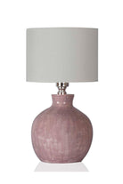 Pembe Seramik El Yapımı Masa Lambası – Krem Kumaş Başlık - 0