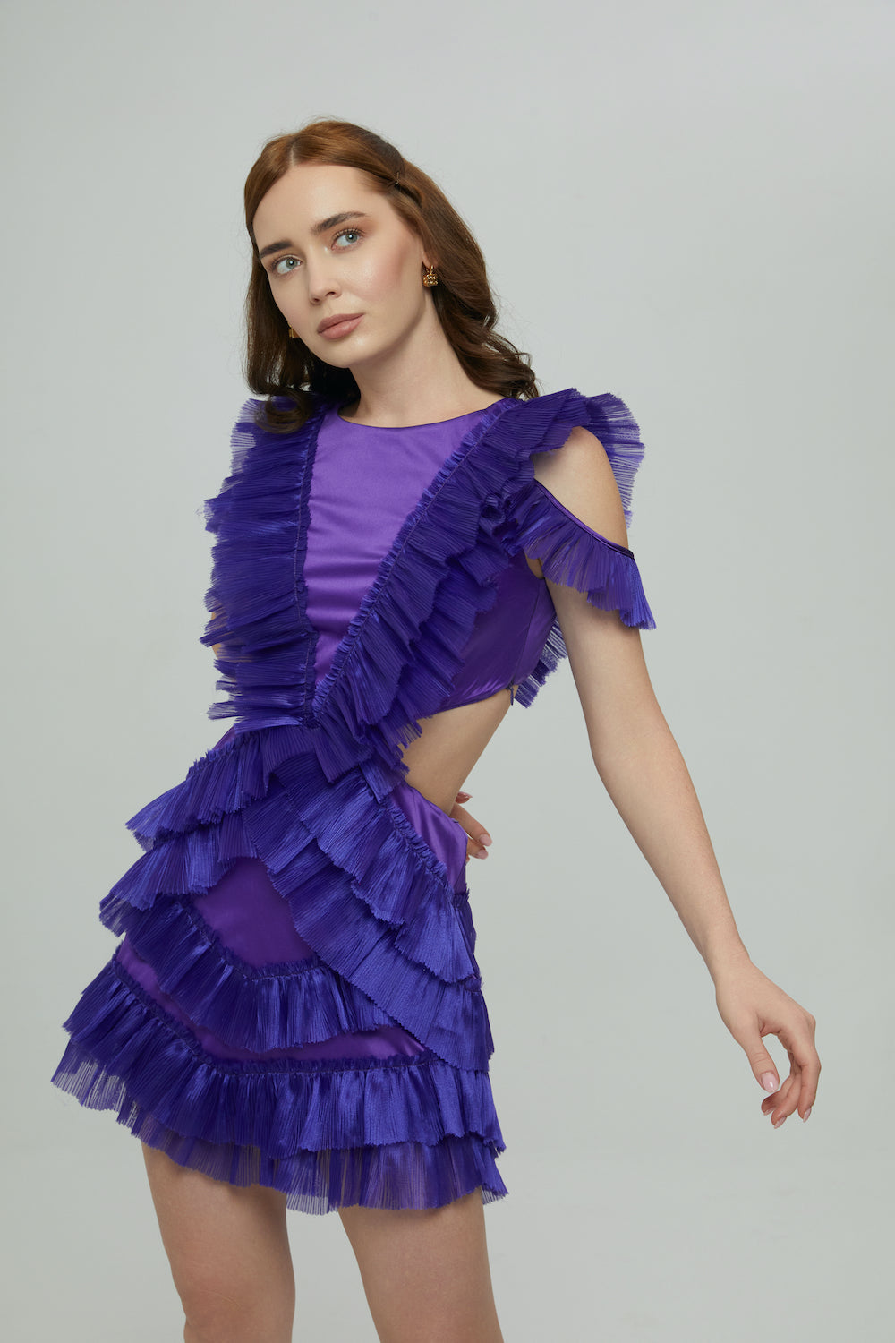 Mor Fırfırlı Mini Elbise Viva - 2