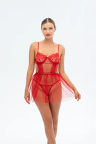 Christmas – Kırmızı Dantel Babydoll & Transparan Tül Etek Takımı - 0
