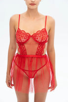Christmas – Kırmızı Dantel Babydoll & Transparan Tül Etek Takımı - 3