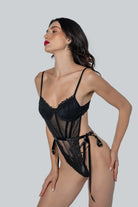 Christmas – Siyah Dantel Bağcıklı Bodysuit Yılbaşı Özel Koleksiyon - 0