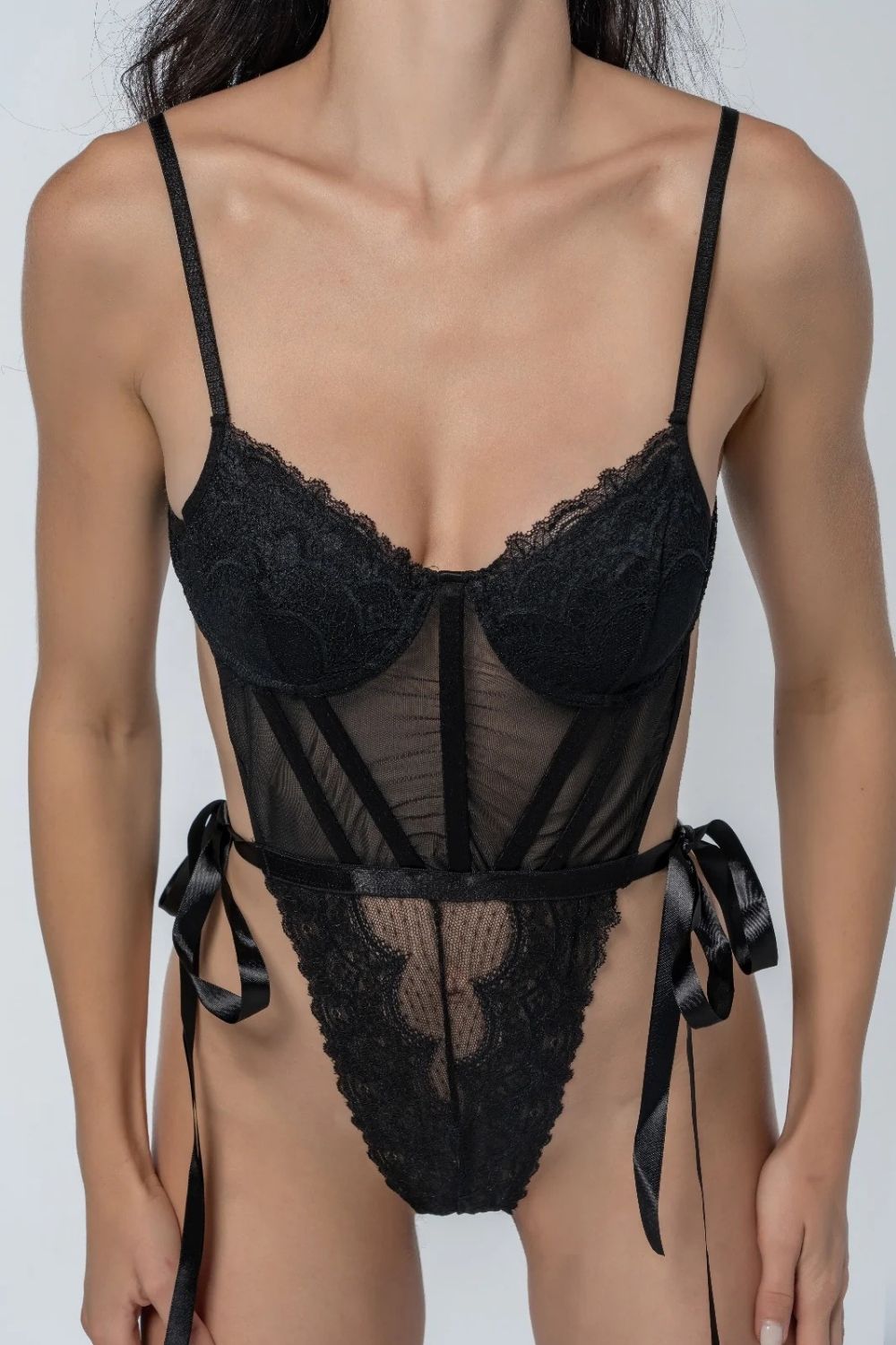 Christmas – Siyah Dantel Bağcıklı Bodysuit Yılbaşı Özel Koleksiyon - 3