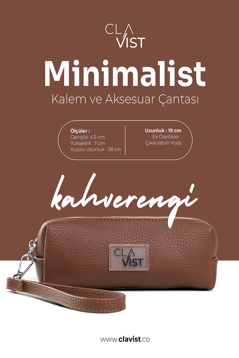 Minimalist Kalem Ve Aksesuar Çantası Kahverengi - 4