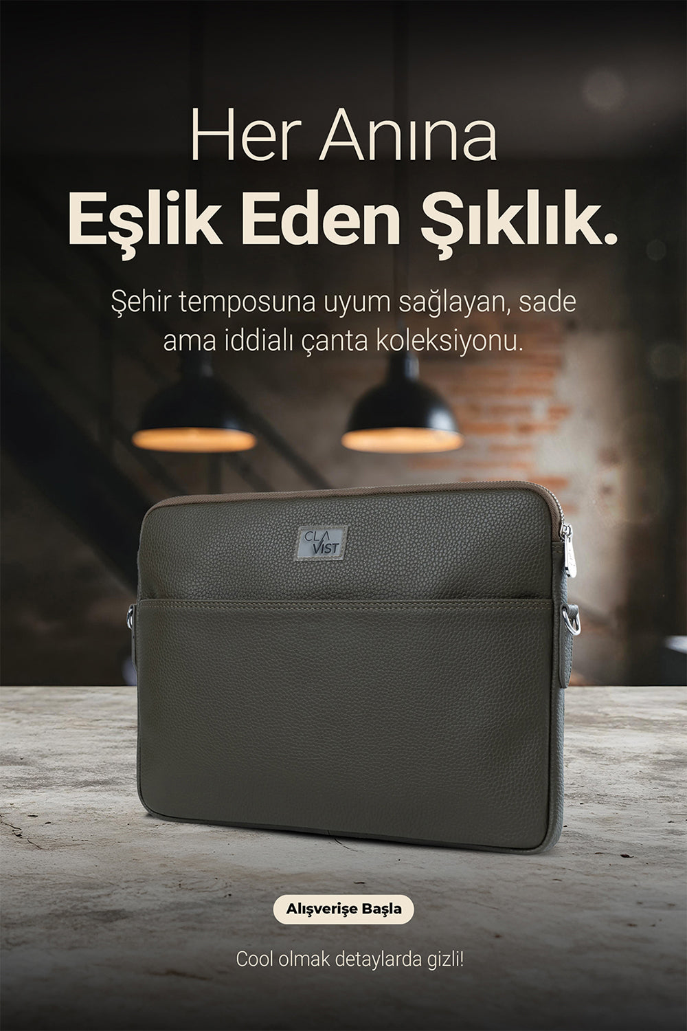 Vegan Deri Portföy Çanta Haki - 2