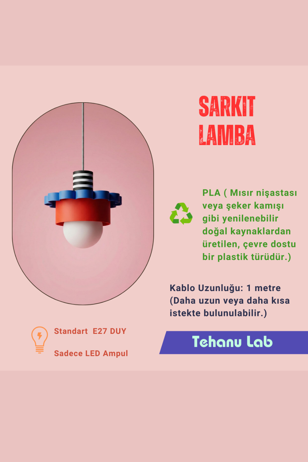 Sarkıt Lamba No.8 Çizgili Çok Renkli - 5