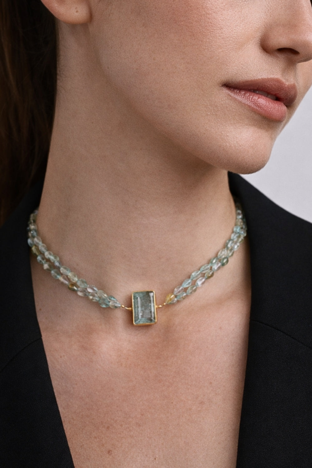 Marina Aquamarin Doğal Taş Choker Gümüş Kolye - Su Elementi - 1