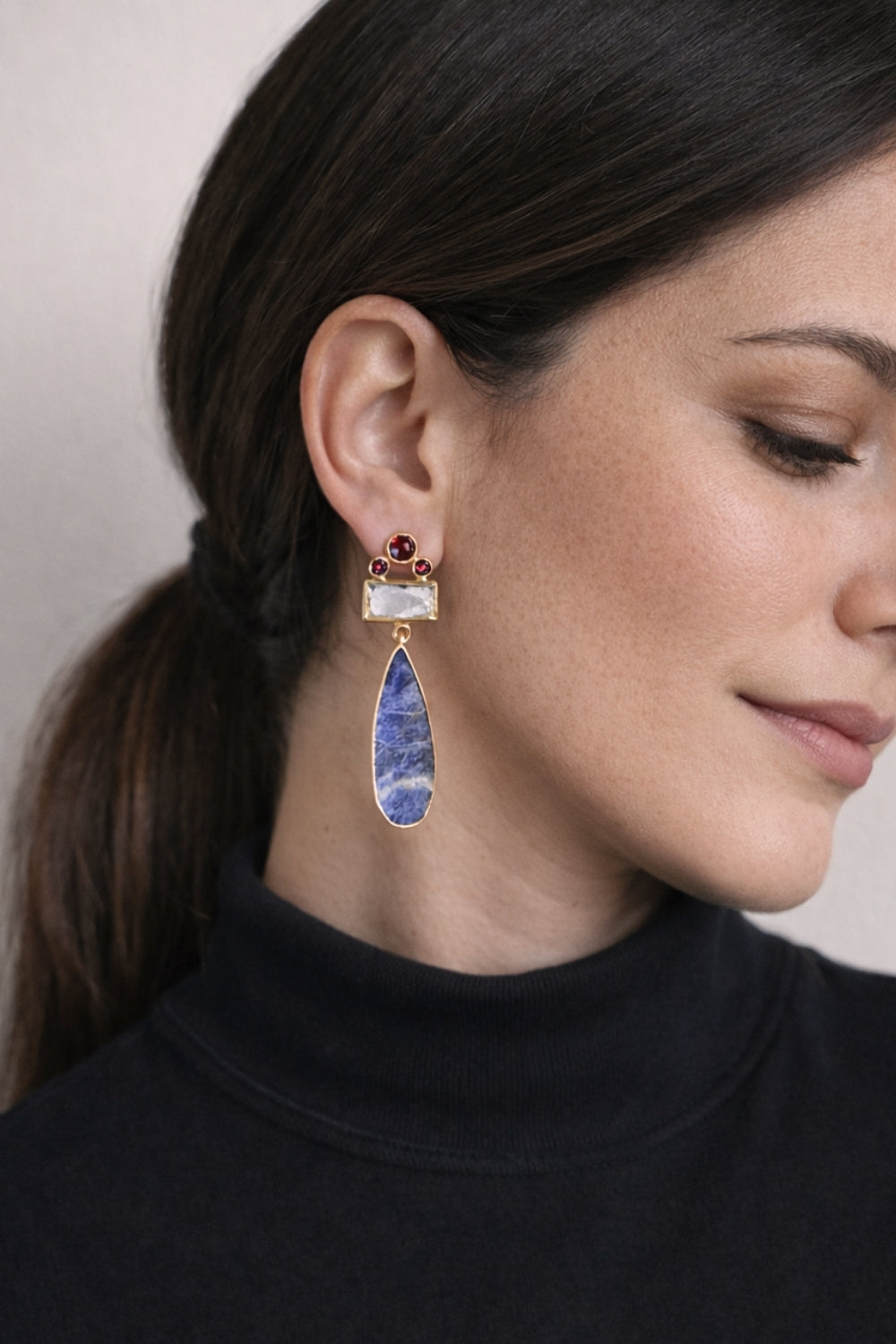 Salento Lapis Doğal Taş Gümüş Sallantı Küpe - 1
