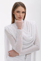Beyaz Şal Detaylı Bluz - 5