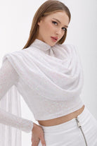 Beyaz Şal Detaylı Bluz - 6