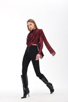 Bordo Payetli Şal Detaylı Bluz - 1