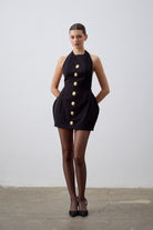 İnci Dress Sırt Dekolteli Siyah Mini Elbise - 0