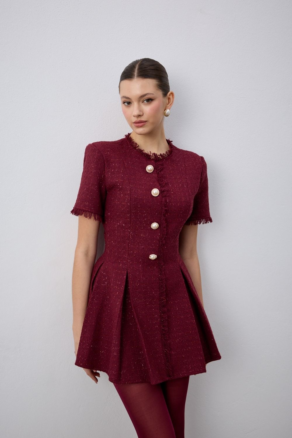 İndira Tuvit Mini Elbise Bordo - 1