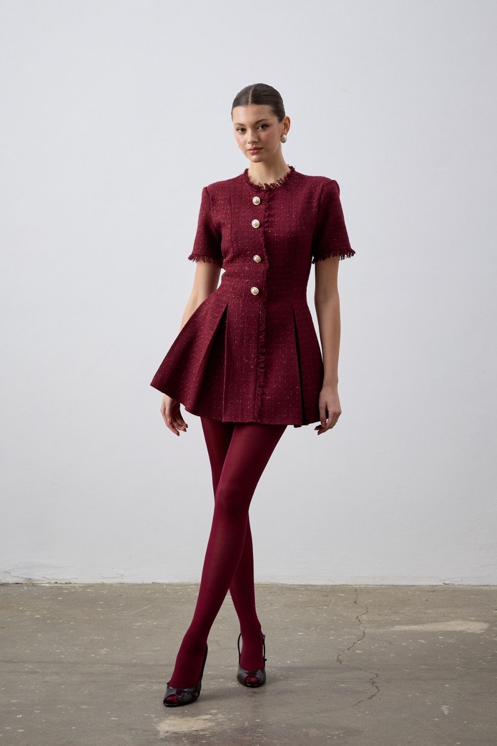 İndira Tuvit Mini Elbise Bordo - 4