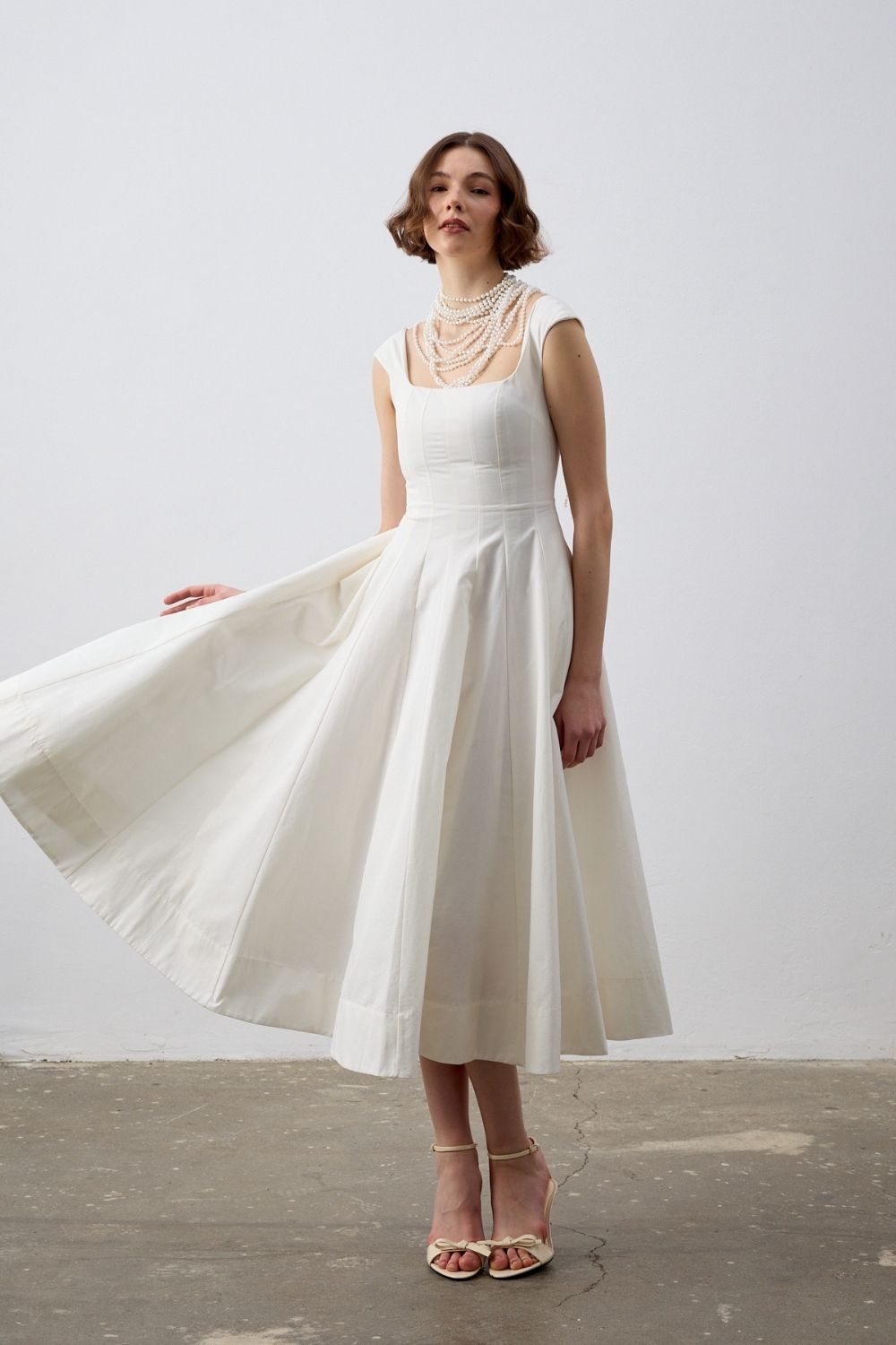 Luna Ekru Midi Elbise - 0