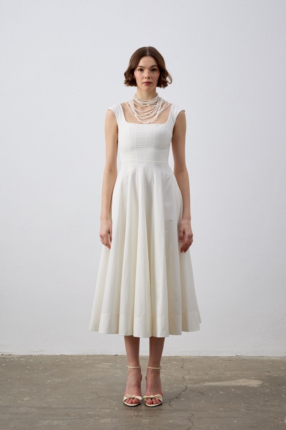 Luna Ekru Midi Elbise - 1