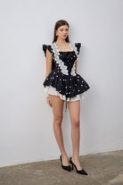 Lina Fistolu Mini Puantiyeli Siyah Elbise - 1