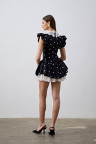 Lina Fistolu Mini Puantiyeli Siyah Elbise - 6