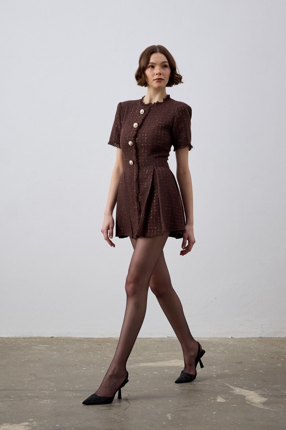 İndira Tuvit Mini Elbise Kahve - 1