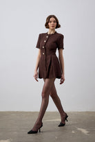 İndira Tuvit Mini Elbise Kahve - 1