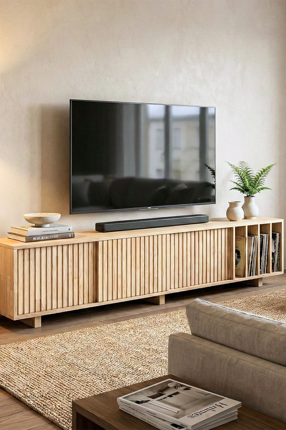 Masif Ahşap Dikey Bölmeli Tv Ünitesi - 0