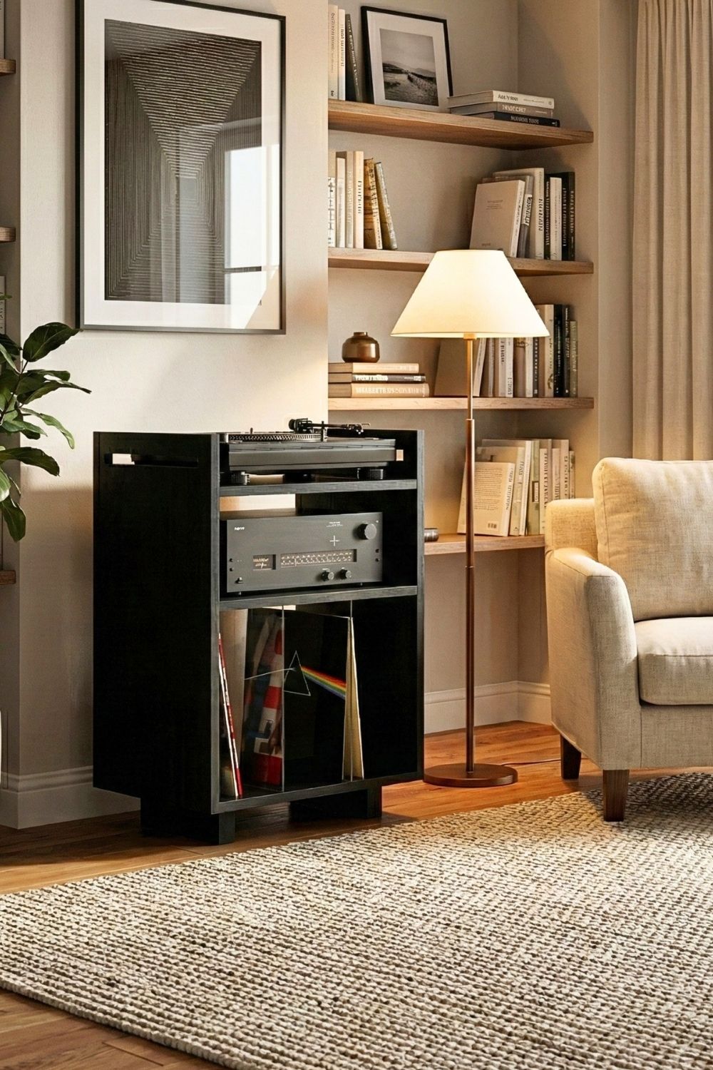 Masif Ahşap Plak & Pikap Depolama Ünitesi - 0