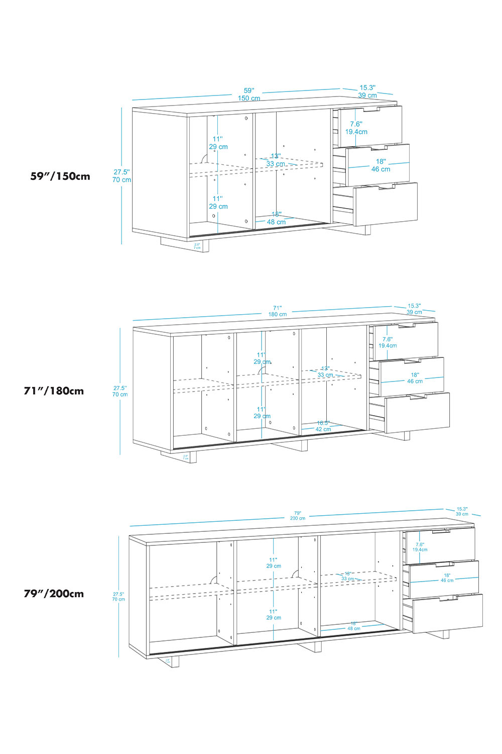 Masif Ahşap Çekmeceli Büfe & Konsol - 9