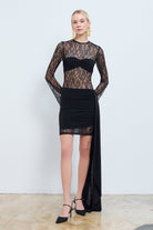 Erika Dantel Üzerine Bluz & Etek Detaylı Elbise - 0