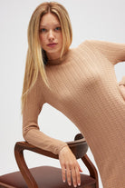 Zaira Mini Saç Örgü Desenli, Yırtmaçlı Elbise Camel - 3