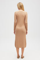 Zaira Mini Saç Örgü Desenli, Yırtmaçlı Elbise Camel - 6
