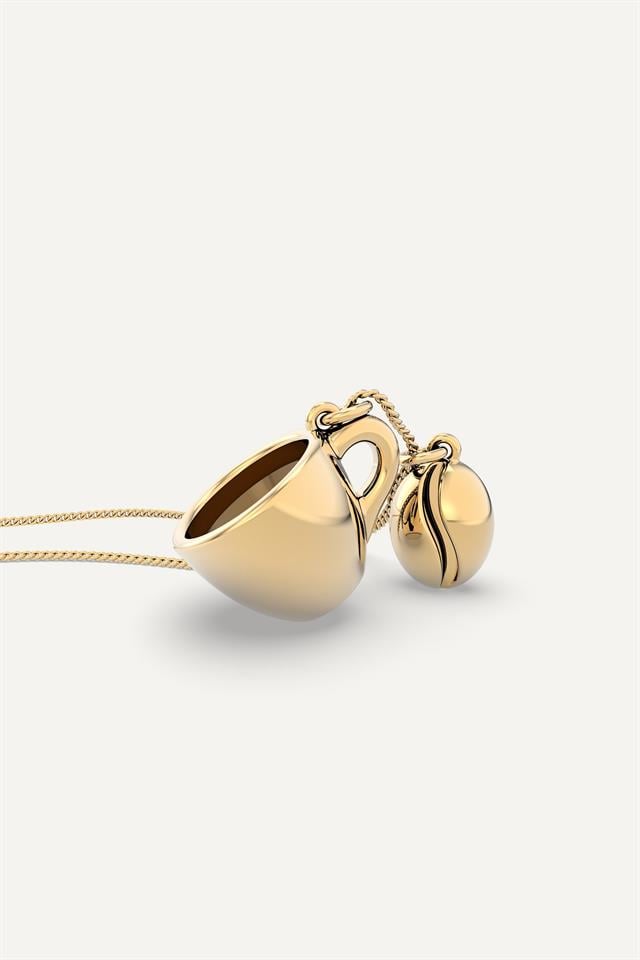 18 Ayar Altın Kaplama Kahve & Çekirdek Kolye - 1