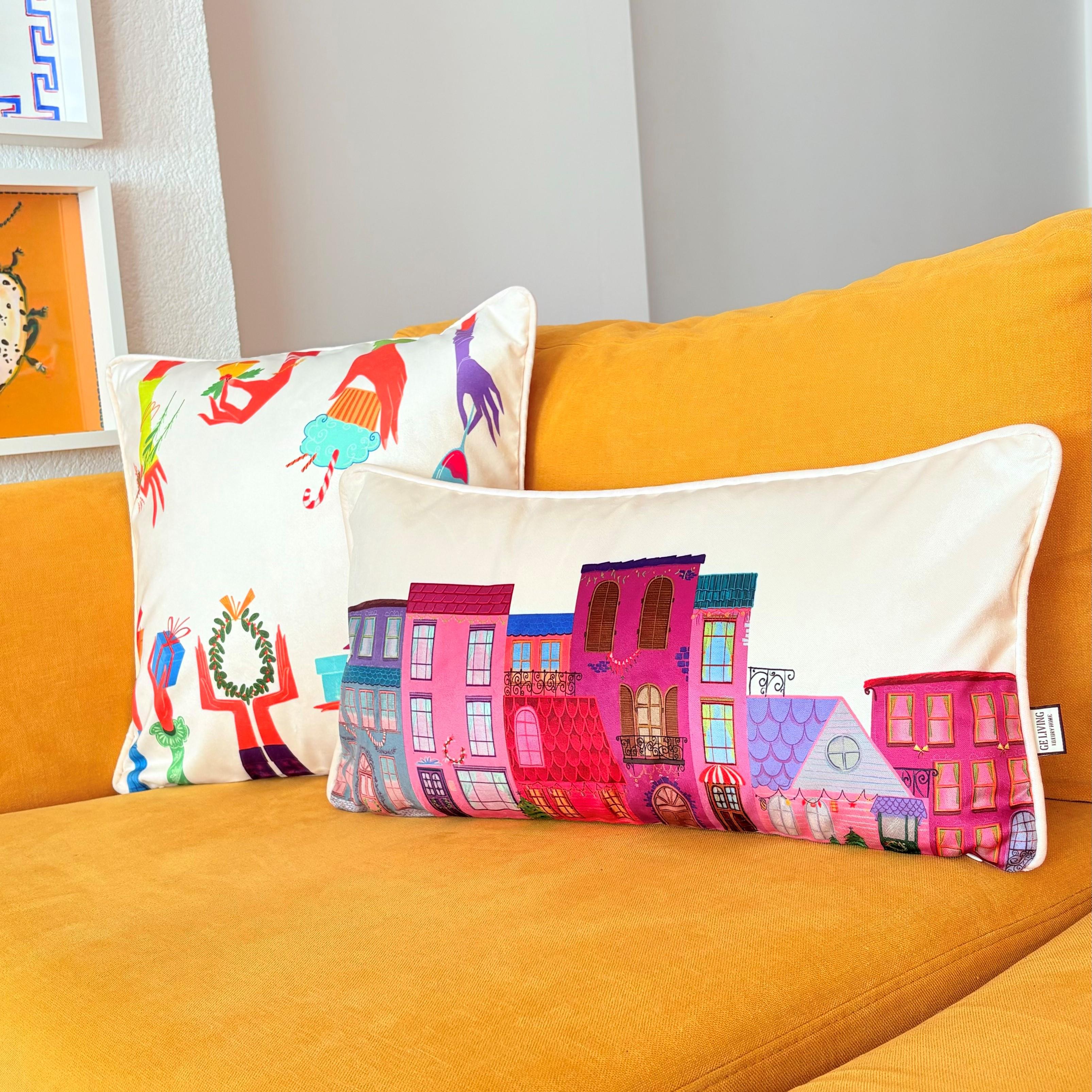 Yılbaşı Temalı Krem Kadife Kırlent Kılıfı 30 Cm X 55 Cm - 3