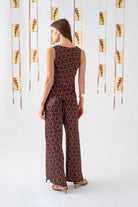 Floral Desenli Yırtmaç Detaylı Saten Pantolon - 1