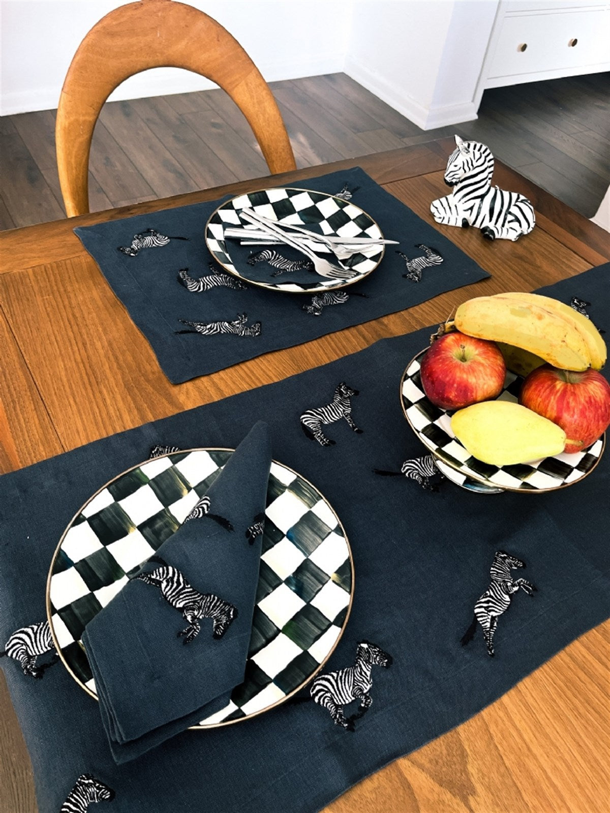 Dekoratif Zebra Nakışlı Antrasit Gri Amerikan Servis - 2 Adet - 2