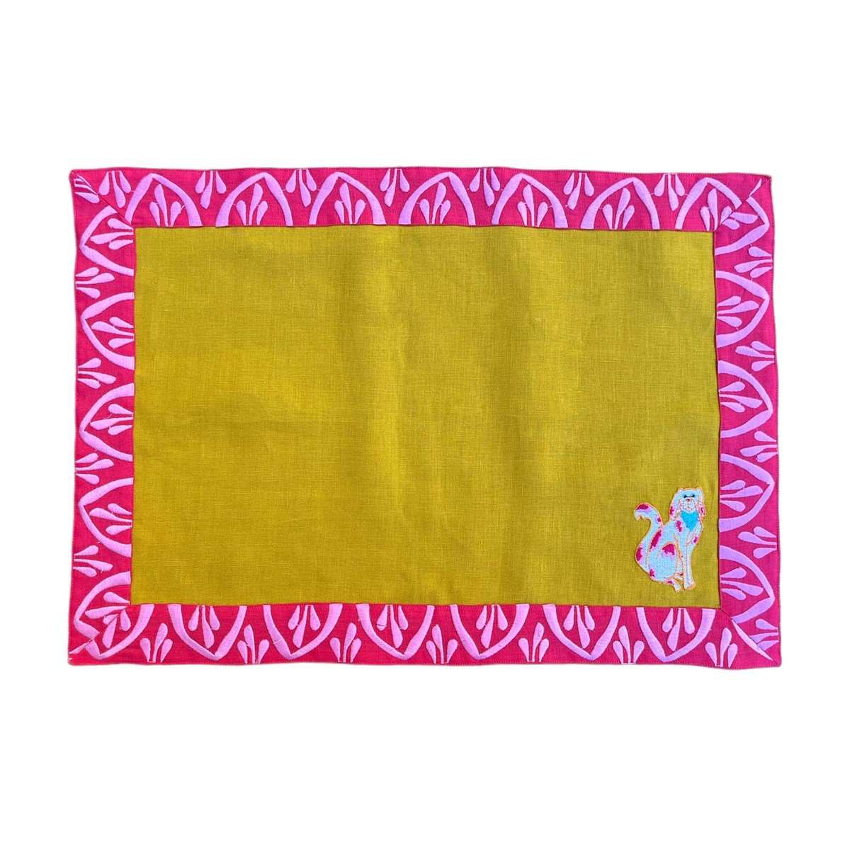 Dekoratif Pembe Köpek Desenli Sarı Amerikan Servis 35 X 50 Cm - 1