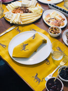 Dekoratif Leopar Desenli Sarı Keten Amerikan Servis - 2 Adet - 0