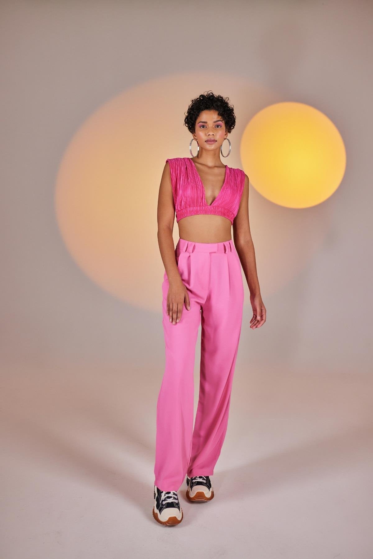 Palazzo Kesim Yüksek Bel Palasia Pantolon Pembe - 4