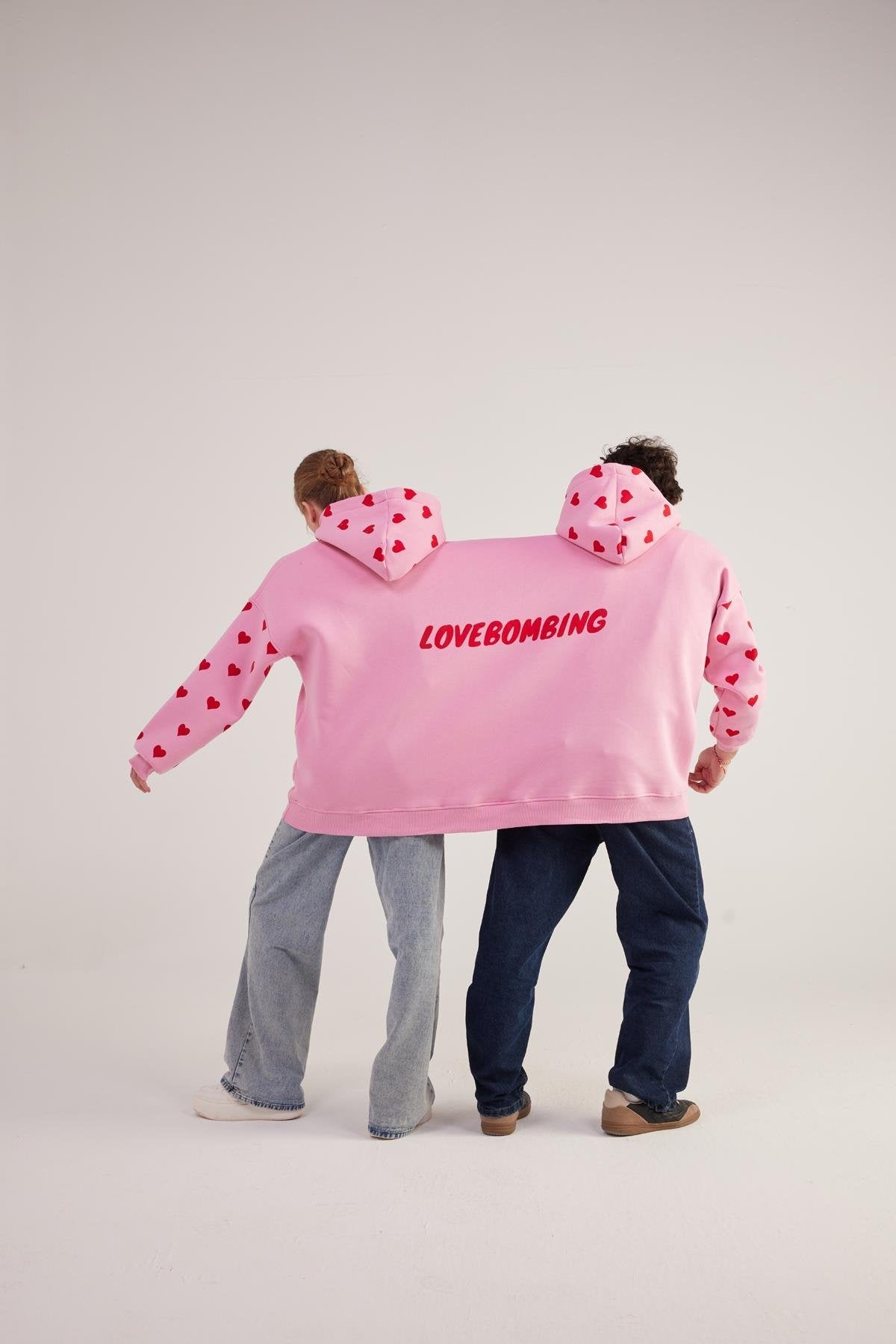 Kalp Baskılı Çift Giyilir Lovebombing Sweatshirt Pembe - 1