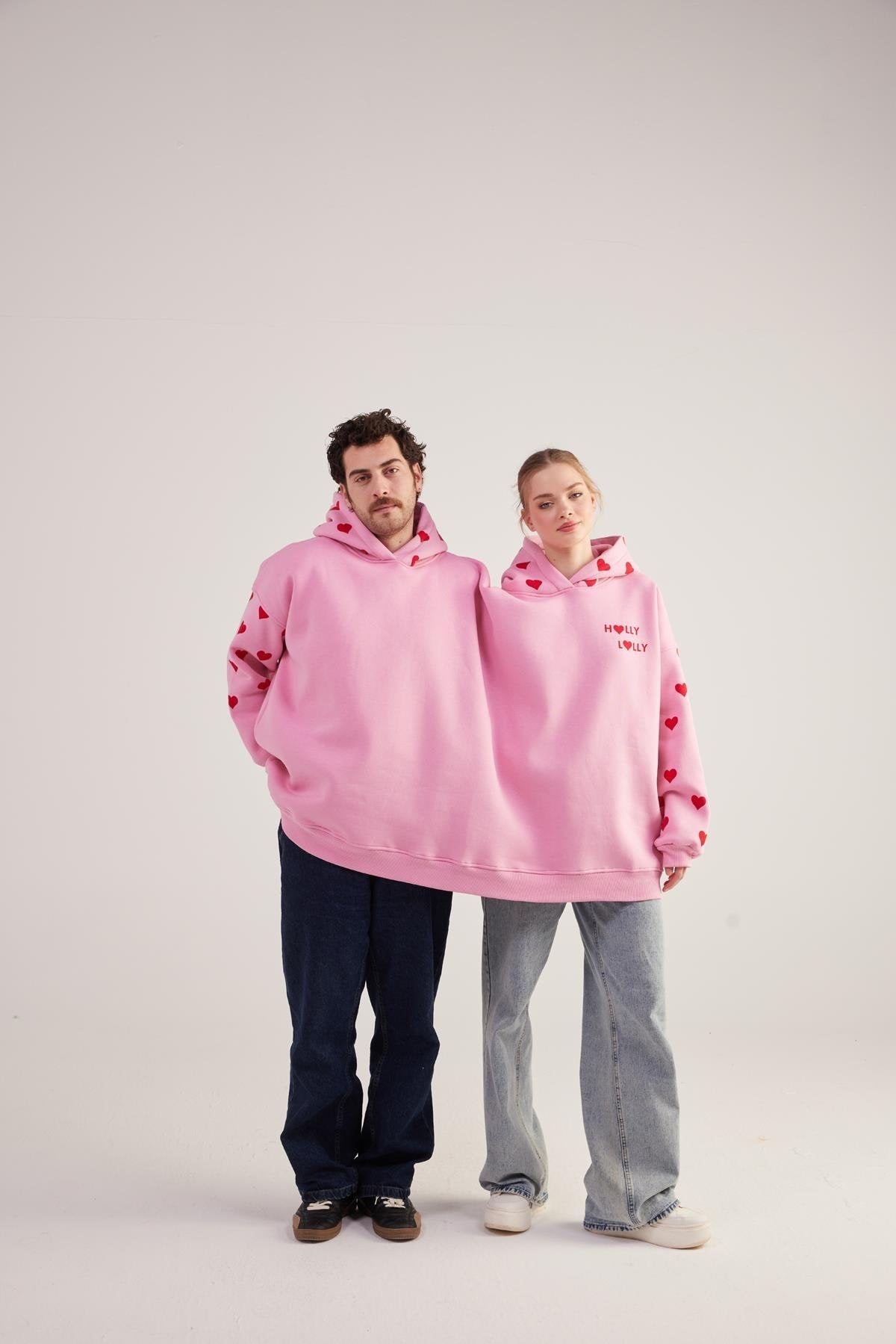 Kalp Baskılı Çift Giyilir Lovebombing Sweatshirt Pembe - 2
