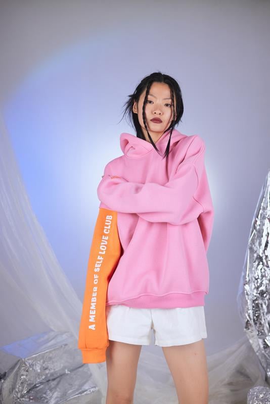 Kadın Pembe Oversize Baskılı Kapüşonlu Lenora Sweatshirt - 3