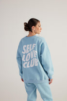Kadın Mavi Oversize Şardonlu Yazı Baskılı Fluffy Sweatshirt - 0