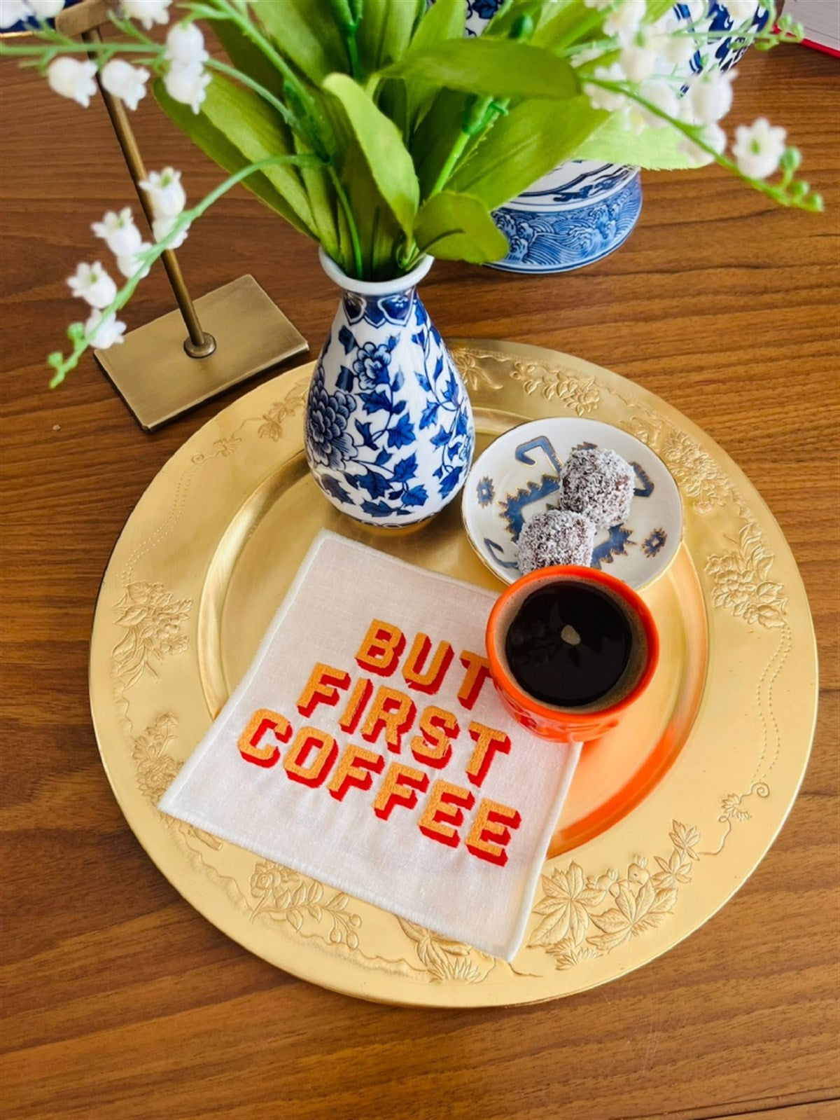 But First Coffee Desenli Kokteyl Peçete - 1 Adet Turuncu - 0