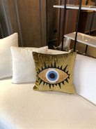 Dekoratif Kirpikli Göz Desenli Pullu Gold Kadife Kırlent Kılıfı 45 X 45 Cm - 0