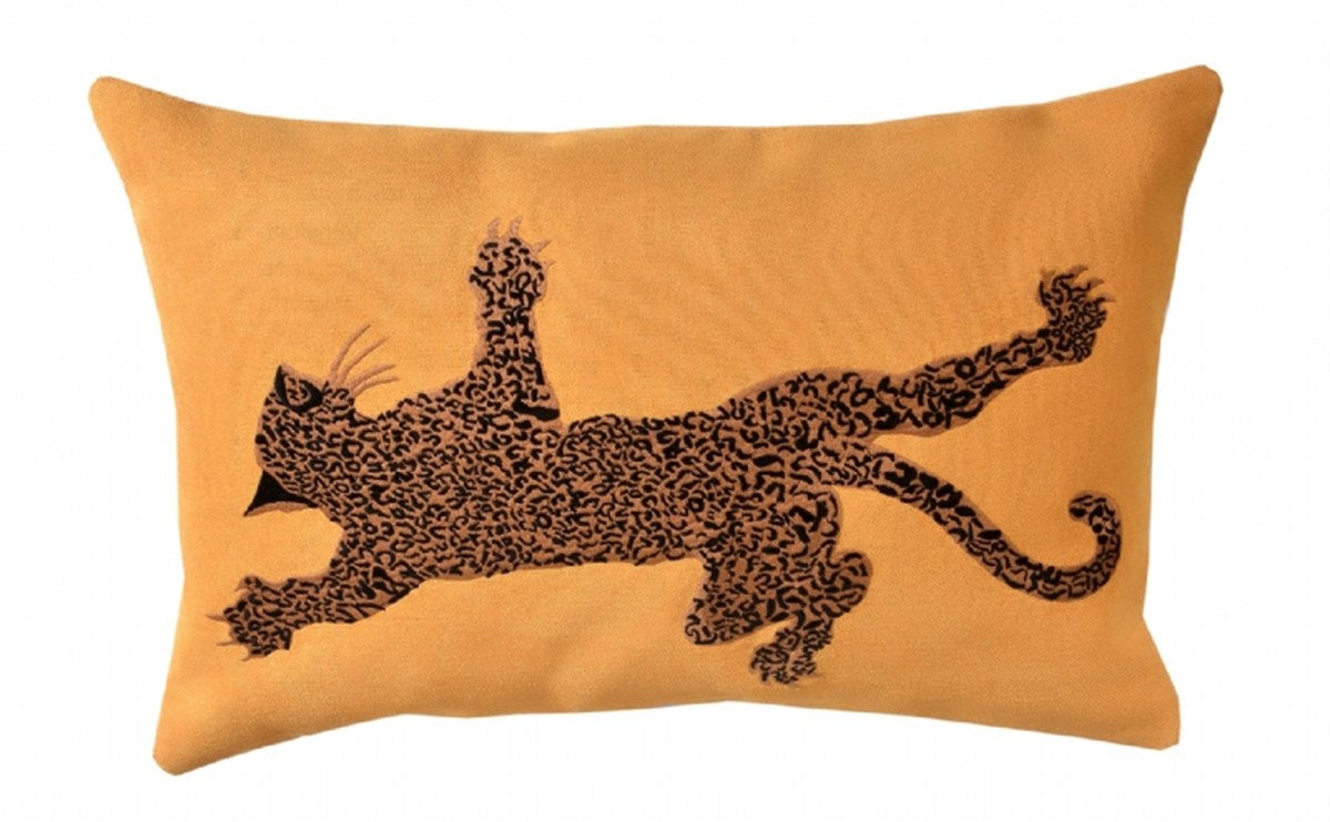 Dekoratif Leopar Desenli Sarı Keten Kırlent Kılıfı 40 X 60 Cm - 0